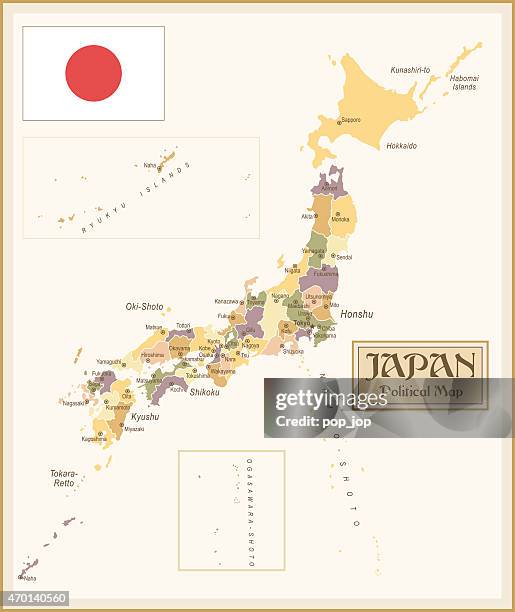 日本の��ヴィンテージマップ - 日本地図点のイラスト素材／クリップアート素材／マンガ素材／アイコン素材