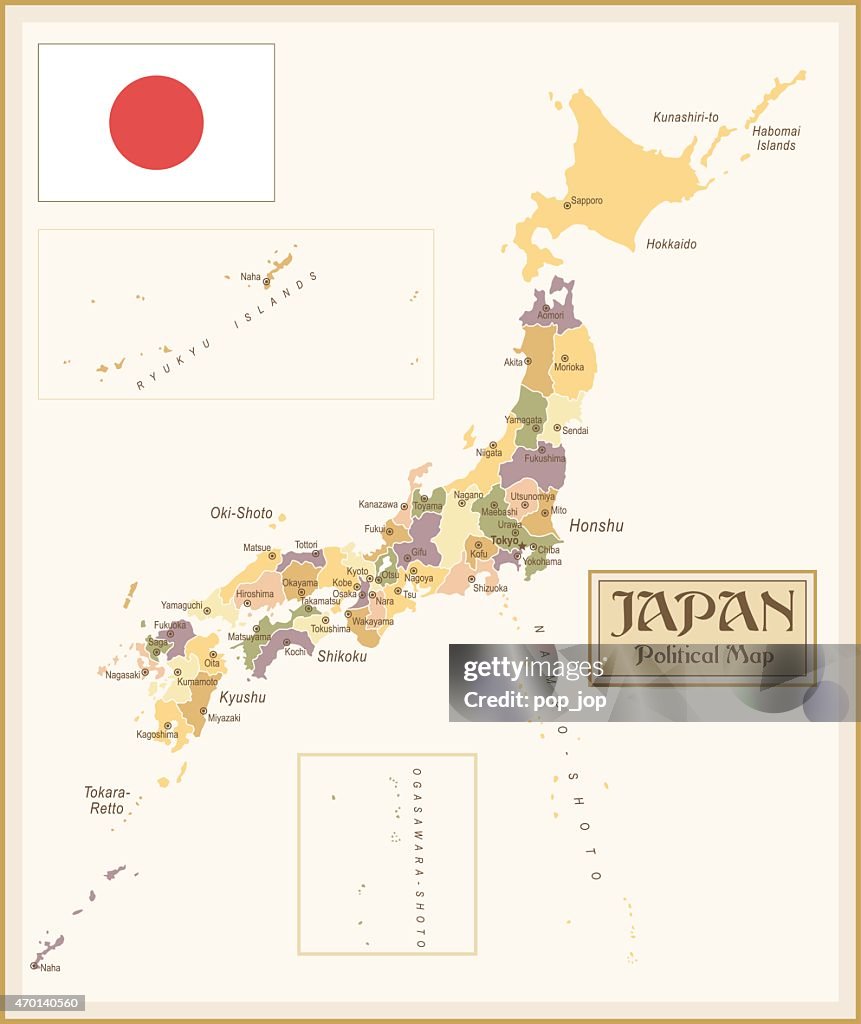 A vintage political map of Japan