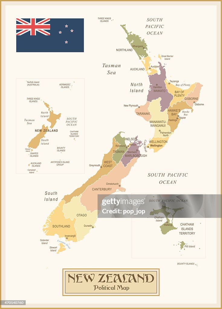 Vintage Mapa de Nueva Zelanda