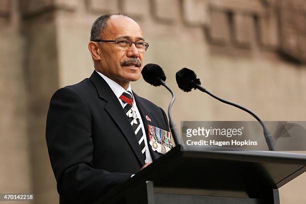 Governor-general Sir Jerry Mateparae speaks during the official opening of the Pukeahu National War Memorial Park on April 18, 2015 in Wellington,...