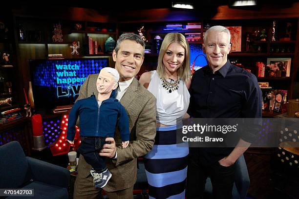 Episode 11031 -- Pictured: Andy Cohen, Stassi Schroeder, Anderson Cooper --