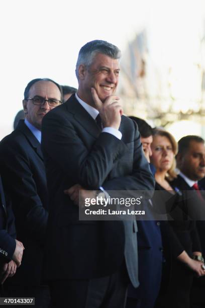 First Minister of Kosovo Hashim Thaci attends the parade on February 17, 2014 in Pristina, Kosovo. Kosovo celebrates the sixth anniversary of its...