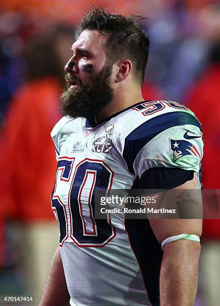 Rob Ninkovich of the New England Patriots reacts after defeating the Seattle Seahawks 28-24 during Super Bowl XLIX at University of Phoenix Stadium...