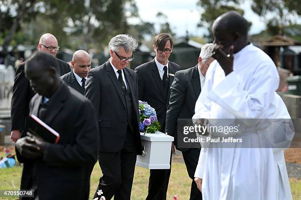 The funeral of children Bol, Anger and Madit who were tragically killed when their mother Akon Guode veered off the road at Wyndham Lakes on April 8...