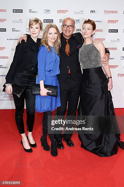 Milena Dreissig, Diana Staehly, Christoph Maria Herbst and Tatjana Alexander attend the World premiere of Stromberg - Der Film at Cinedom Koeln on...