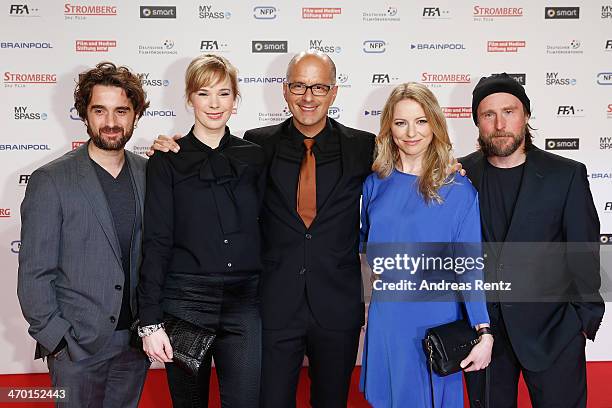 Oliver K. Wnuk, Milena Dreissig, Christoph Maria Herbst, Diana Staehly and Bjarne I. Maedel attend the World premiere of Stromberg - Der Film at...