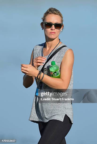 Katharina Boehm, girlfriend of Sergio Garcia of Spain looks on during practice prior to the start of the World Golf Championships - Accenture Match...