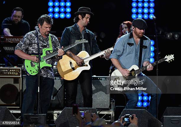 Guitarist Jeff Cook of Alabama and musician Chris Thompson and guitarist James Young of the Eli Young Band perform onstage during ACM Presents:...
