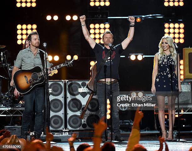 Recording artists Kip Moore, Dierks Bentley and Ashley Monroe perform onstage during ACM Presents: Superstar Duets at Globe Life Park in Arlington on...