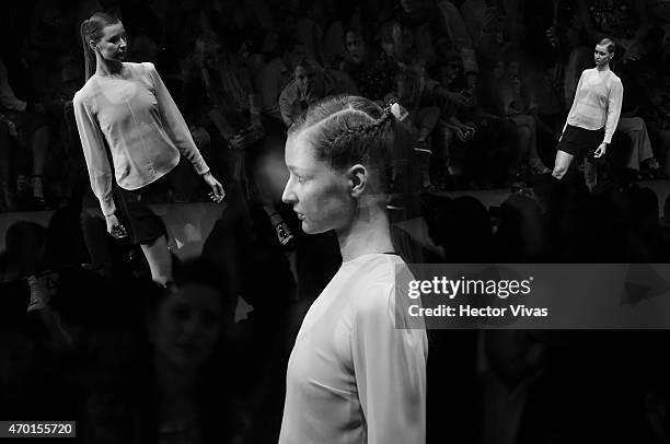 Model walks the runway during the Lorena Saravia Show as part of Mercedes-Benz Fashion Week Mexico Fall/Winter 2015 day 4 at Campo Marte on April 17,...