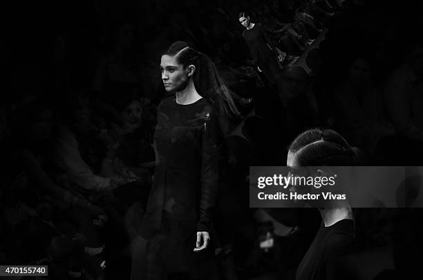 Model walks the runway during the Lorena Saravia Show as part of Mercedes-Benz Fashion Week Mexico Fall/Winter 2015 day 4 at Campo Marte on April 17,...