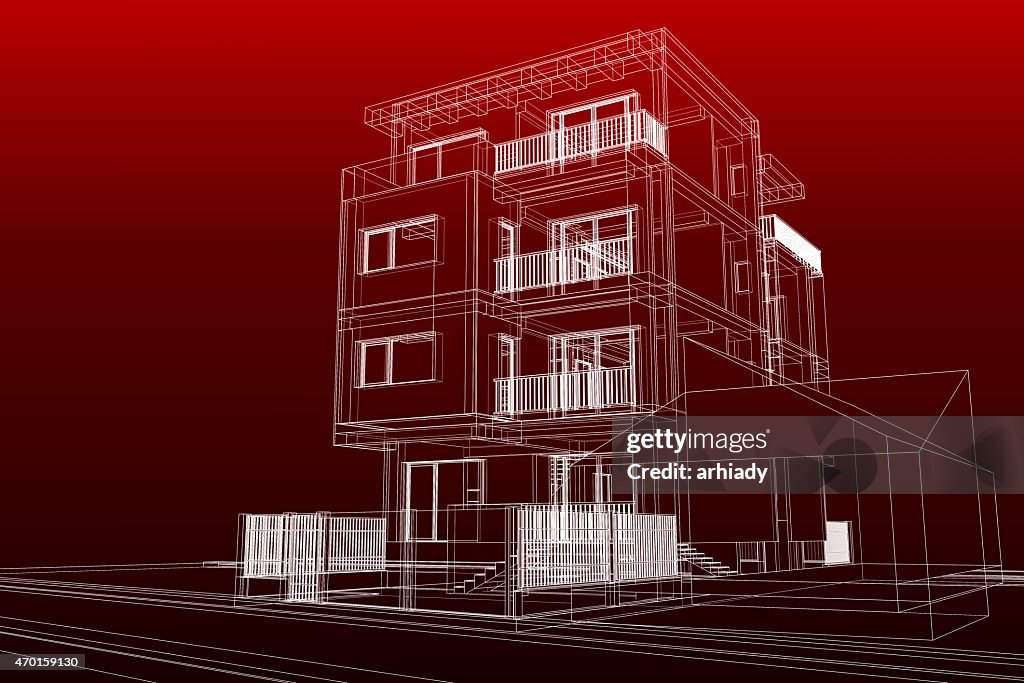 Wire-frame of modern building