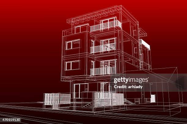 wire-frame of modern building - interior design planning stock illustrations