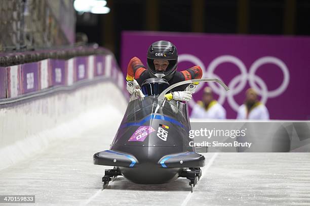 Winter Olympics: Germany 2 Cathleen Martini and Christin Senkel in action during Two-Woman Bobsled Heat 1 at Sanki Sliding Center. Krasnaya Polyana,...