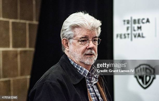 George Lucas attends Tribeca Talks: Director Series: George Lucas With Stephen Colbert during the 2015 Tribeca Film Festival at BMCC Tribeca PAC on...