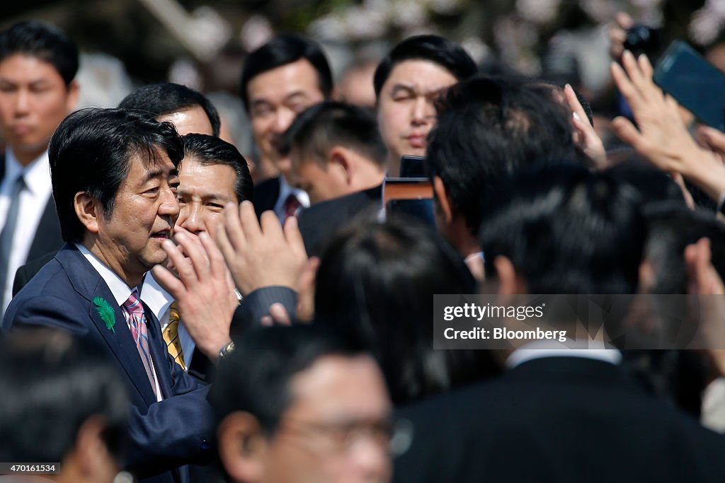 Japanese Prime Minister Shinzo Abe Attends Cherry Blossom Viewing