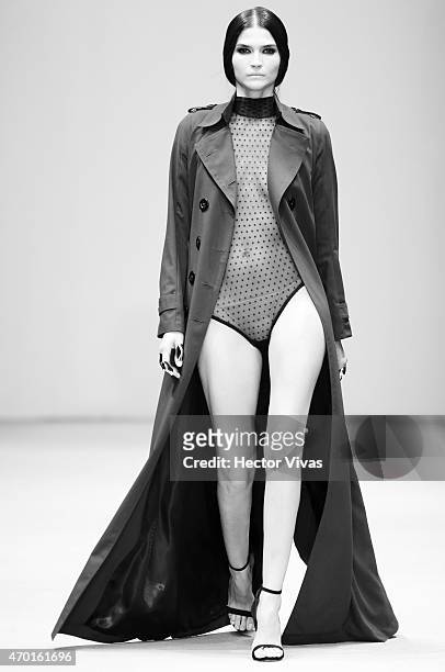 Model walks the runway during the Page Show as part of Mercedes-Benz Fashion Week Mexico Fall/Winter 2015 at Campo Marte on April 17, 2015 in Mexico...