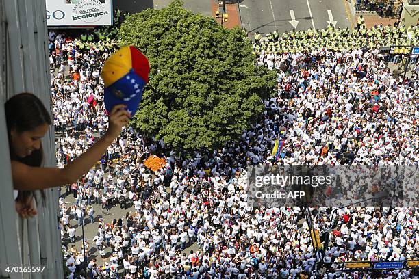 General view of a march following Leopoldo Lopez, an ardent opponent of Venezuela's socialist government facing an arrest warrant after President...