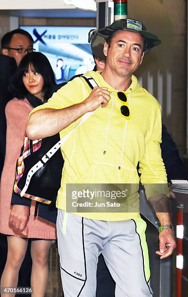 Robert Downey Jr. Is seen upon departure at Gimpo International Airport on April 18, 2015 in Seoul, South Korea.