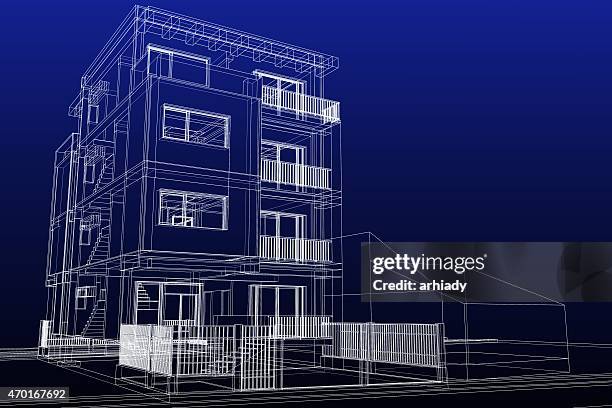 wire-frame of modern building - building wireframe stock illustrations