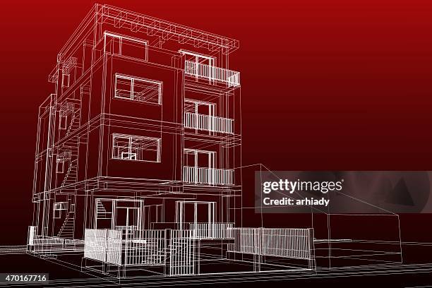 wire-frame of modern building - interior design planning stock illustrations