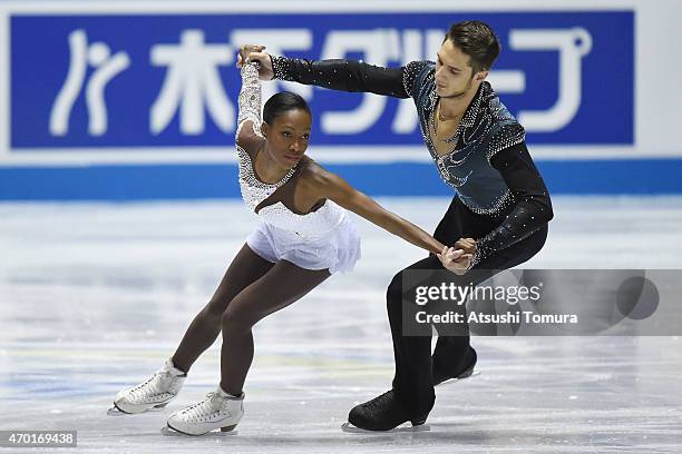 Vanessa James and Morgan Cipres of France compete in the Pairs free skating during the day three of the ISU World Team Trophy at Yoyogi National...