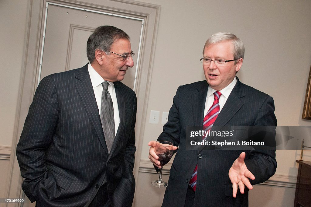 Australian Foreign Minister Kevin Rudd (right) meets with...