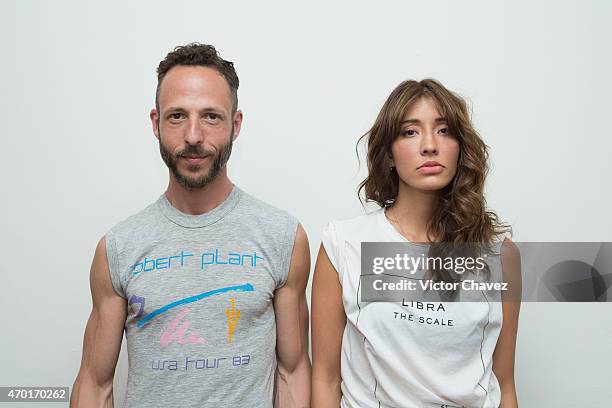 Abie Toiber and actress/singer Fernanda Romero of The White Cherries attend a press conference and photocall at Grabaciones Jamaica on April 17, 2015...