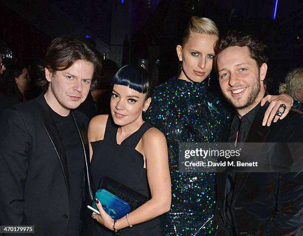 Christopher Kane, Lily Allen, Karolina Kurkova and Derek Blasberg attend the Elle Style Awards 2014 after party at One Embankment on February 18,...