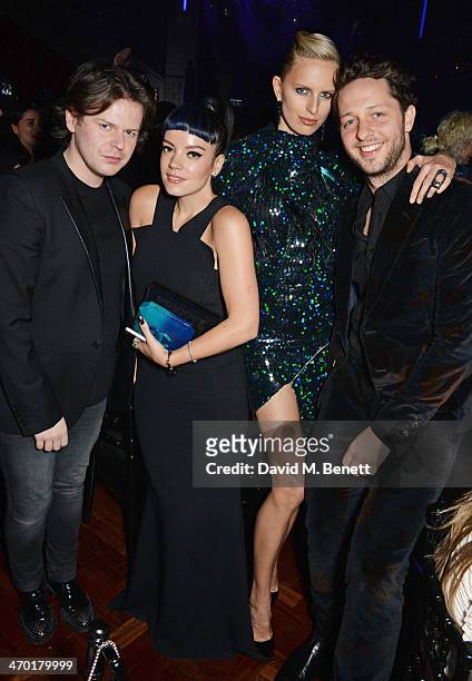 Christopher Kane, Lily Allen, Karolina Kurkova and Derek Blasberg attend the Elle Style Awards 2014 after party at One Embankment on February 18,...