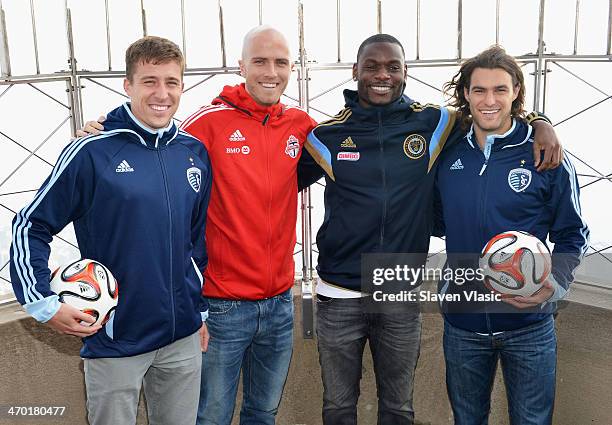 Major League Soccer and U.S. Soccer stars Matt Besler , Michael Bradley , Maurice Edu and Graham Zusi visit the 86th floor Observatory of The Empire...