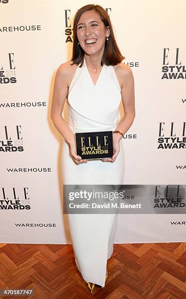 Emilia Wickstead, winner of Red Carpet Designer of the Year, poses in the winners room at the Elle Style Awards 2014 at One Embankment on February...