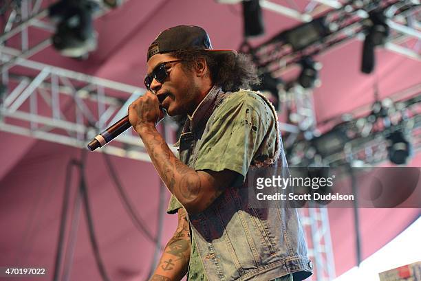 Rapper Ab-Soul performs onstage during the 2015 Coachella Music Festival at The Empire Polo Club on April 17, 2015 in Indio, California.