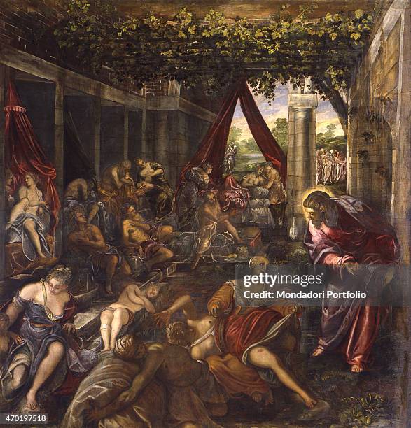 "Christ healing the paralytic , by Jacopo Robusti known as Tintoretto 16th century, oil on canvas. Italy, Veneto, Venice, Scuola Grande di San Rocco....