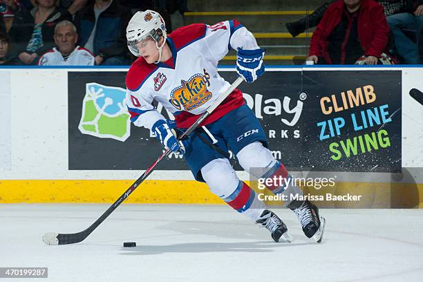 Henrik Samuelsson of the Edmonton Oil Kings skates with the puck against the Kelowna Rockets on November 9, 2013 at Prospera Place in Kelowna,...