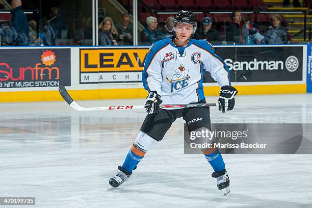 Sam Reinhart of the Kootenay Ice skates against the Kelowna Rockets on December 7, 2013 at Prospera Place in Kelowna, British Columbia, Canada.