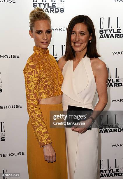 Poppy Delevingne and Emilia Wickstead pose in the winners room at the Elle Style Awards 2014 at one Embankment on February 18, 2014 in London,...