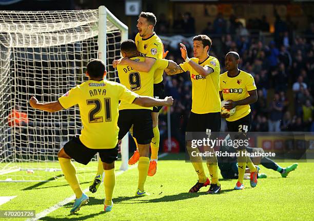 Craig Cathcart of Watford celebrates scoring the first goal during the Sky Bet Championship match between Watford and Birmingham City at Vicarage...