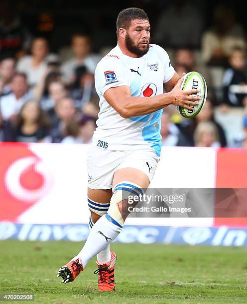 Marcel van der Merwe of the Vodacom Blue Bulls in action during the Super Rugby match between Cell C Sharks and Vodacom Bulls at Growthpoint Kings...
