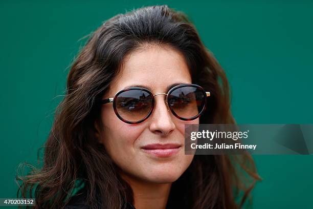 Maria Francisca Perello, girlfriend of Rafael Nadal of Spain watches on in the match against Novak Djokovic of Serbia in the semi finals during day...