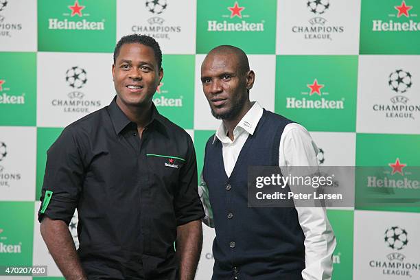 Patrick Kluivert and Eric Abidal attend the UEFA Champions League Trophy Tour presented by Heineken - Dallas Stop at Clive Warren Park April 17, 2015...