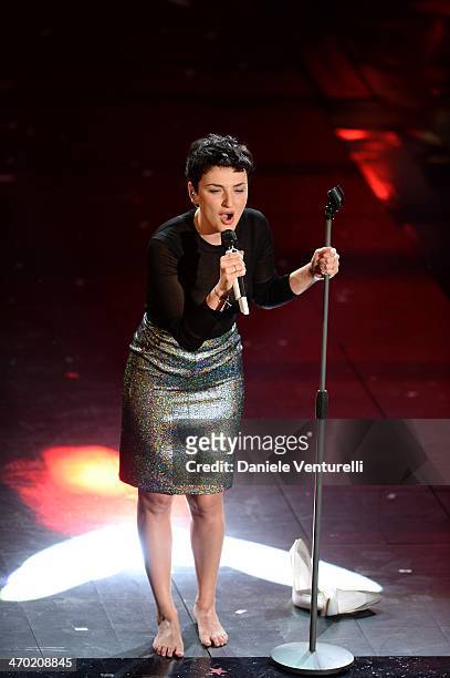 Arisa attends the opening night of the 64th Festival di Sanremo 2014 at Teatro Ariston on February 18, 2014 in Sanremo, Italy.