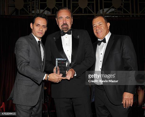 Marc Anthony, Jorge Perez and Henry Cardenas pose onstage at the Maestro Cares First Annual Gala at Cipriani, Wall Street on February 18, 2014 in New...