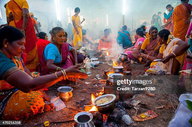 local women cooking together, india - tamil nadu stockfoto's en -beelden