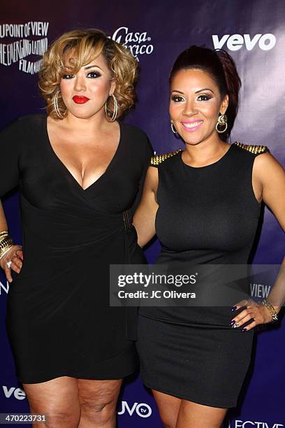 Radio personalities CeCe Valencia and Raquel Cordova attend NUVOtv Series Launch Premiere Party at Siren Studios on February 18, 2014 in Hollywood,...