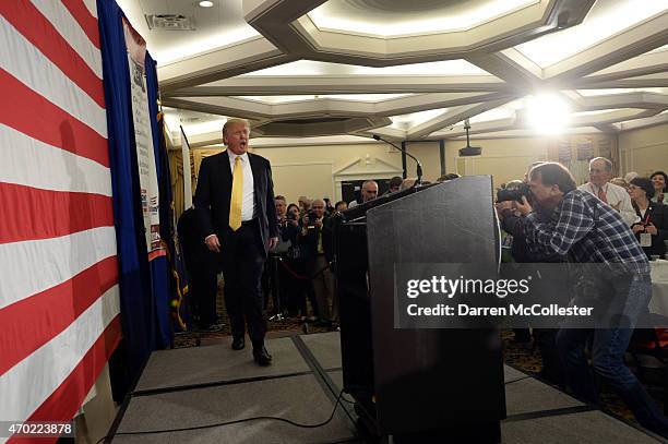 Donald Trump speaks at the First in the Nation Republican Leadership Summit April 18, 2015 in Nashua, New Hampshire. The Summit brought together...