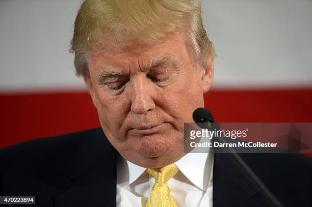 Donald Trump speaks at the First in the Nation Republican Leadership Summit April 18, 2015 in Nashua, New Hampshire. The Summit brought together...