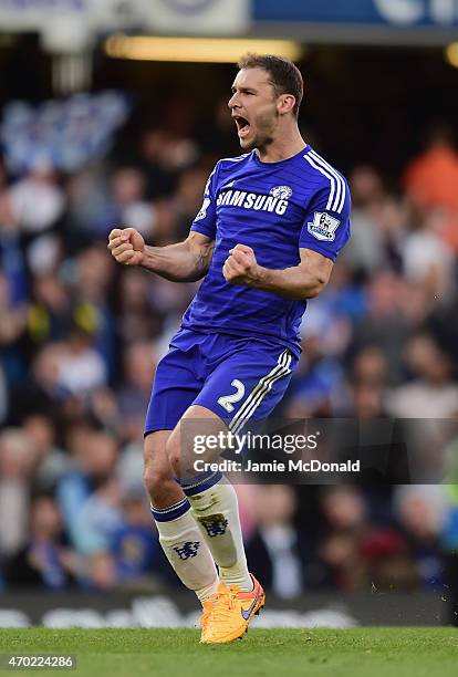 Branislav Ivanovic of Chelsea celebrates at the final whistle during the Barclays Premier League match between Chelsea and Manchester United at...
