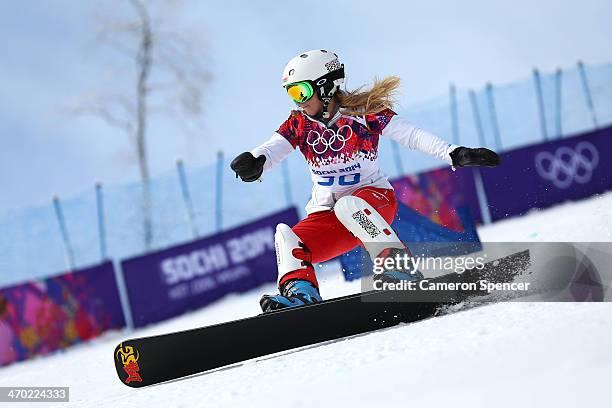 Karolina Sztokfisz of Poland competes in the Snowboard Ladies' Parallel Giant Slalom Qualification on day twelve of the 2014 Winter Olympics at Rosa...