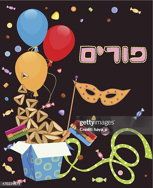 purim illustration with decoration text - hamantaschen stock illustrations
